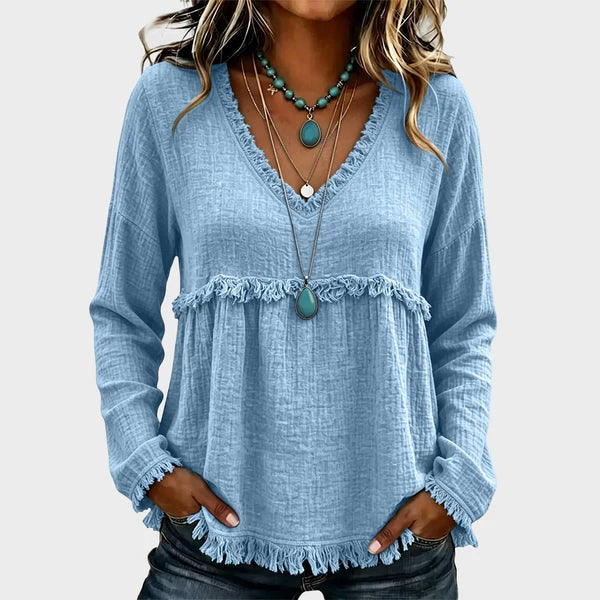 🎁New Arrivals 🔥Women’s Boho V Neck Long Sleeve Fringe Top