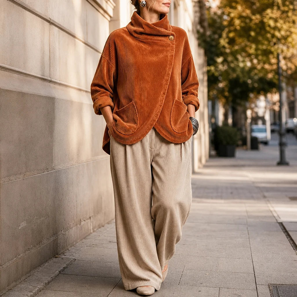 🎁New Arrivals 🔥Asymmetric Button-Wrap Corduroy Top