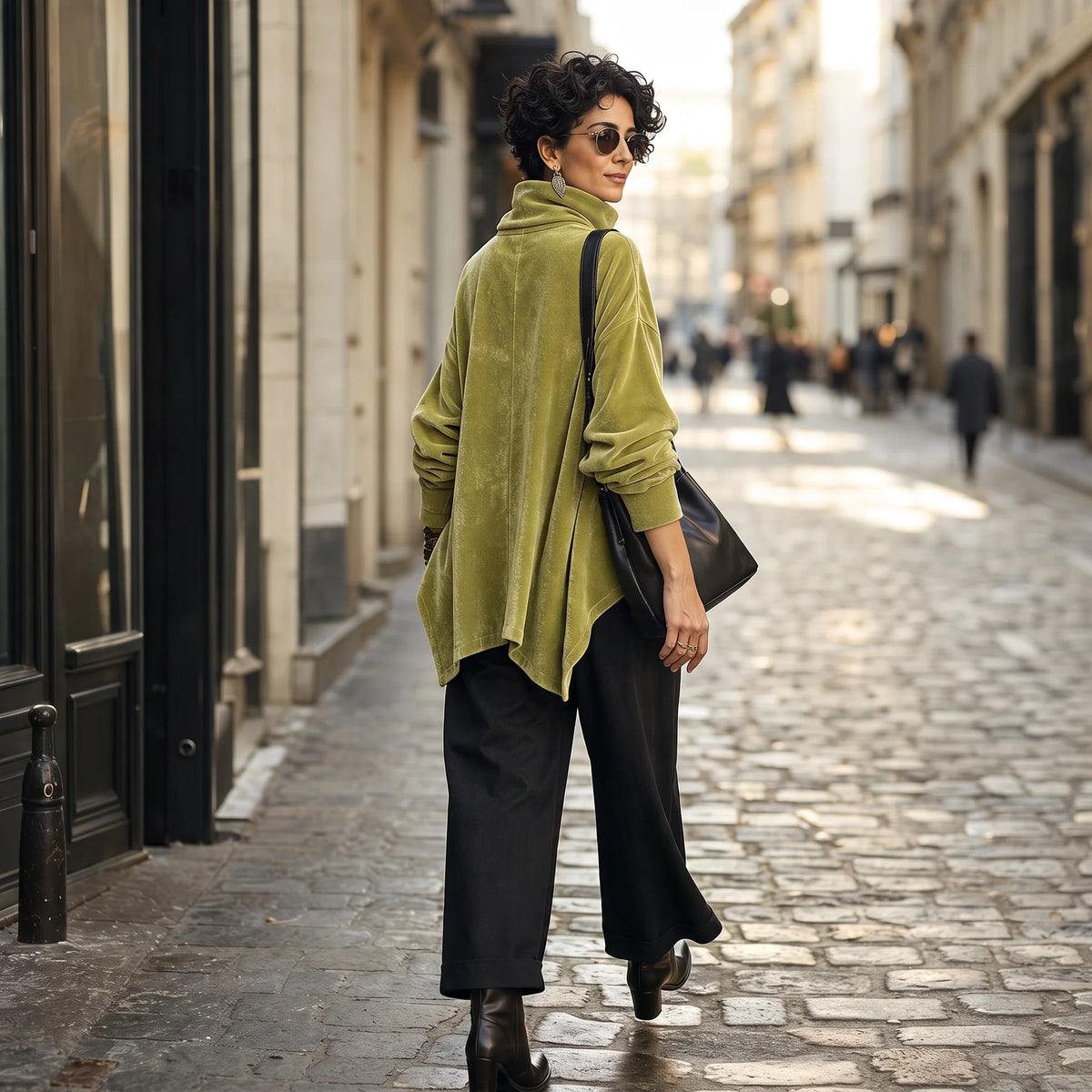 🔥Last Day 40% OFF🎁 Asymmetric Button Velvet Turtleneck Top