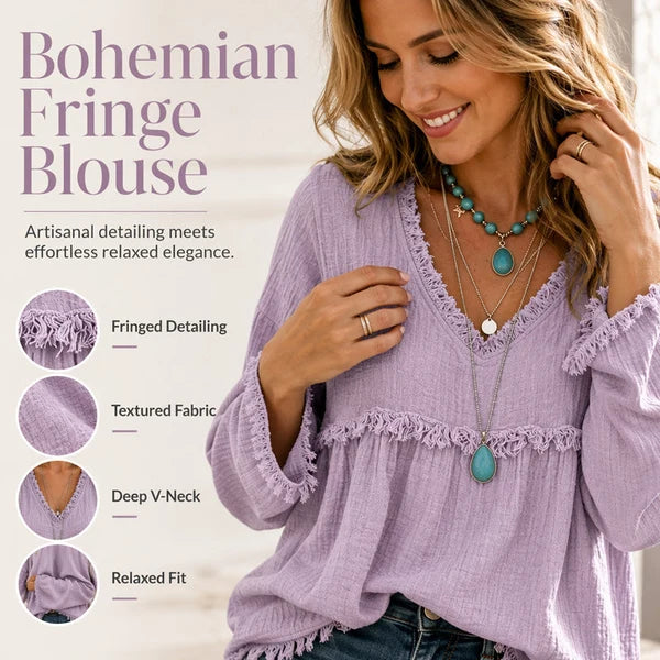 🎁New Arrivals 🔥Women’s Boho V Neck Long Sleeve Fringe Top