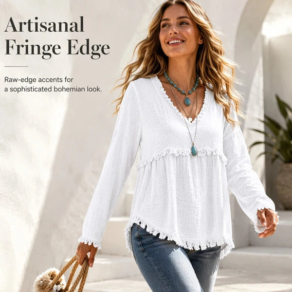 🎁New Arrivals 🔥Women’s Boho V Neck Long Sleeve Fringe Top